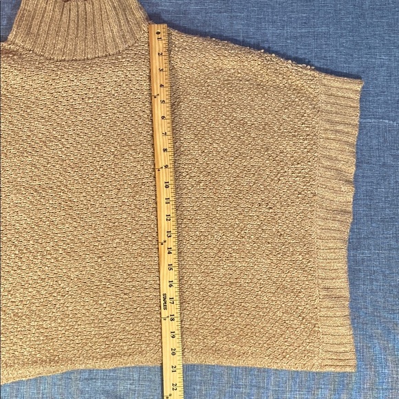 Lou & Grey Tan Mock Neck Poncho Sweater Knit Pullover Oversized Fit XS/S - Picture 9 of 11